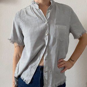 William B Fringe Button Down Shirt Blue NWT
